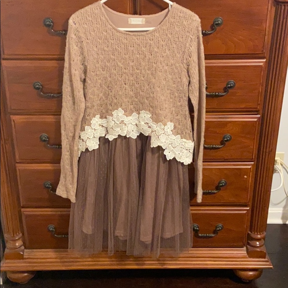 Super fun sweater dress with tulle bottom